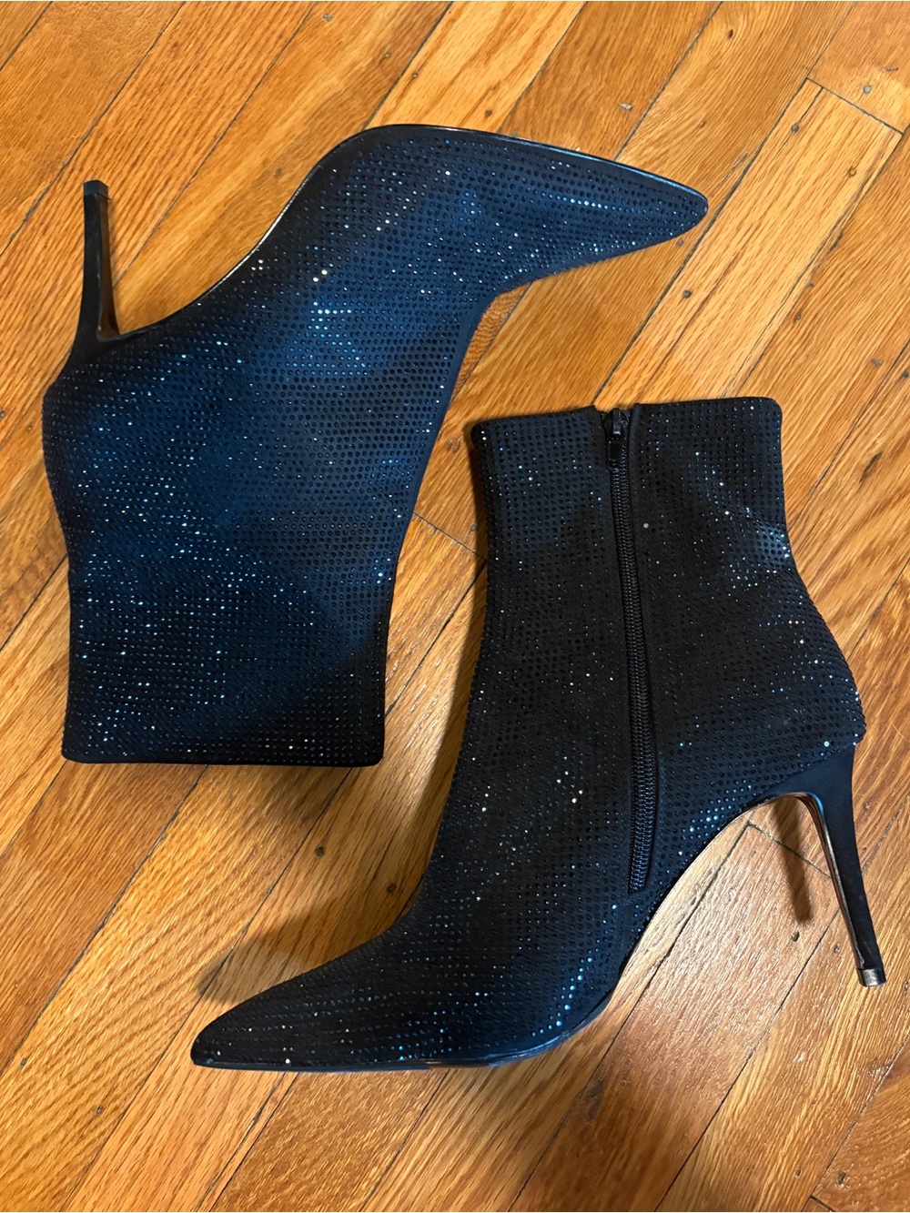Express Black Rhinestone Pointed Toe Booties - Picture 2 of 5